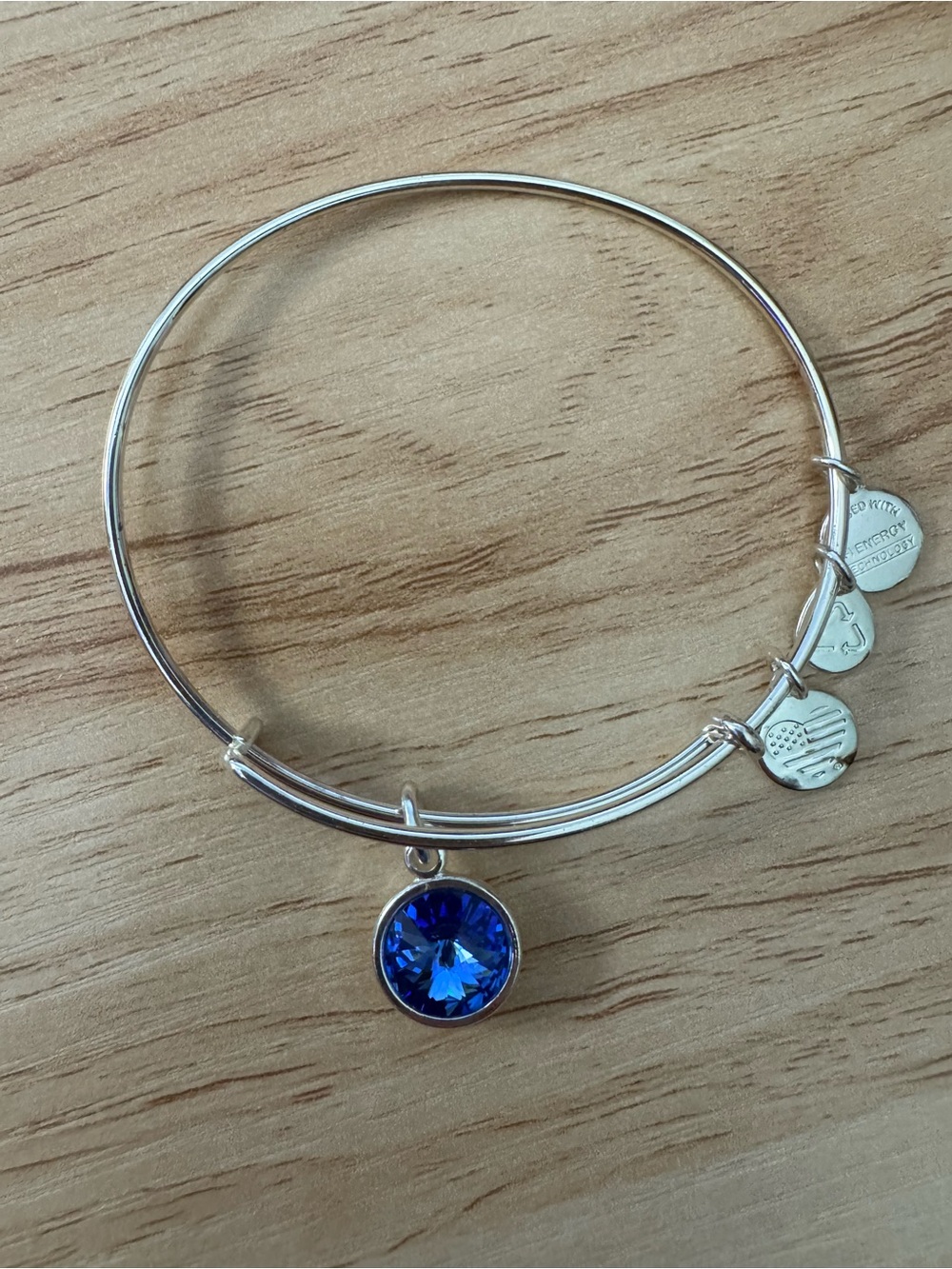Alex and Ani Silver-Tone Celtic Charm Bangle Bracelet with  “sapphire” charm